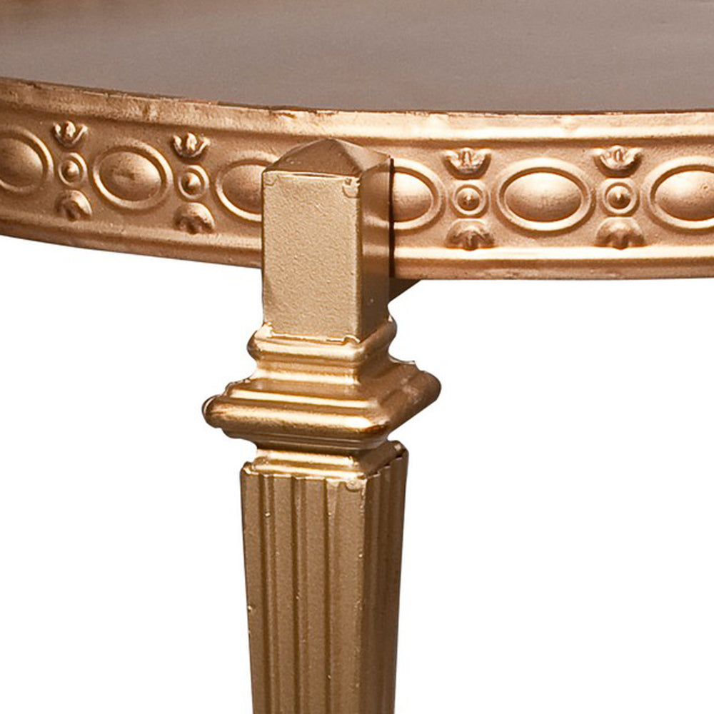 Benjara 32 Inch Metal Cocktail Table, Circular Pattern Edged Round Top, Copper