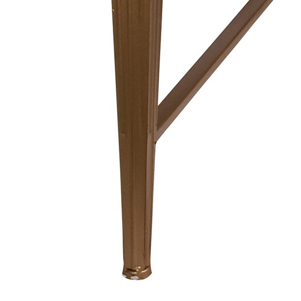 Benjara 32 Inch Metal Cocktail Table, Circular Pattern Edged Round Top, Copper