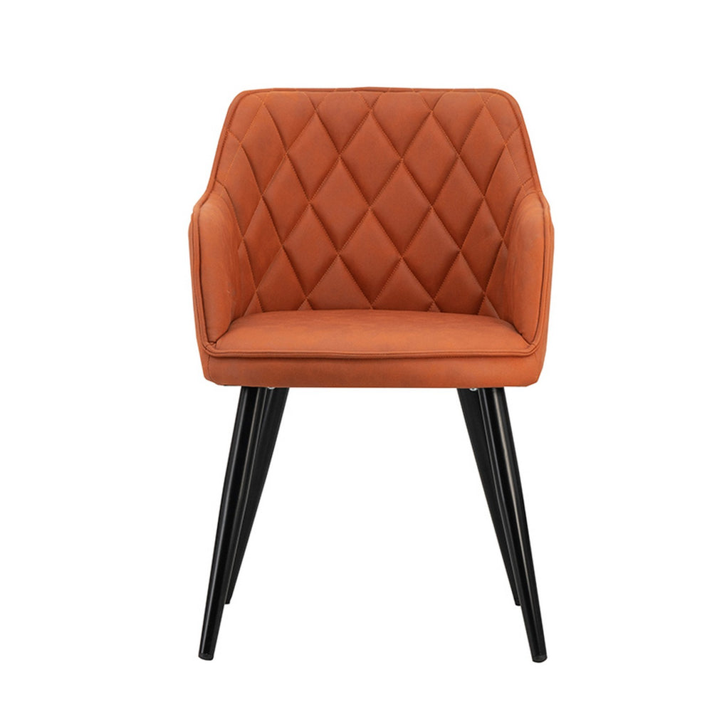 Benjara Erin 24 Inch Curved Dining Chair, Orange Fabric, Diamond Pattern Tufting