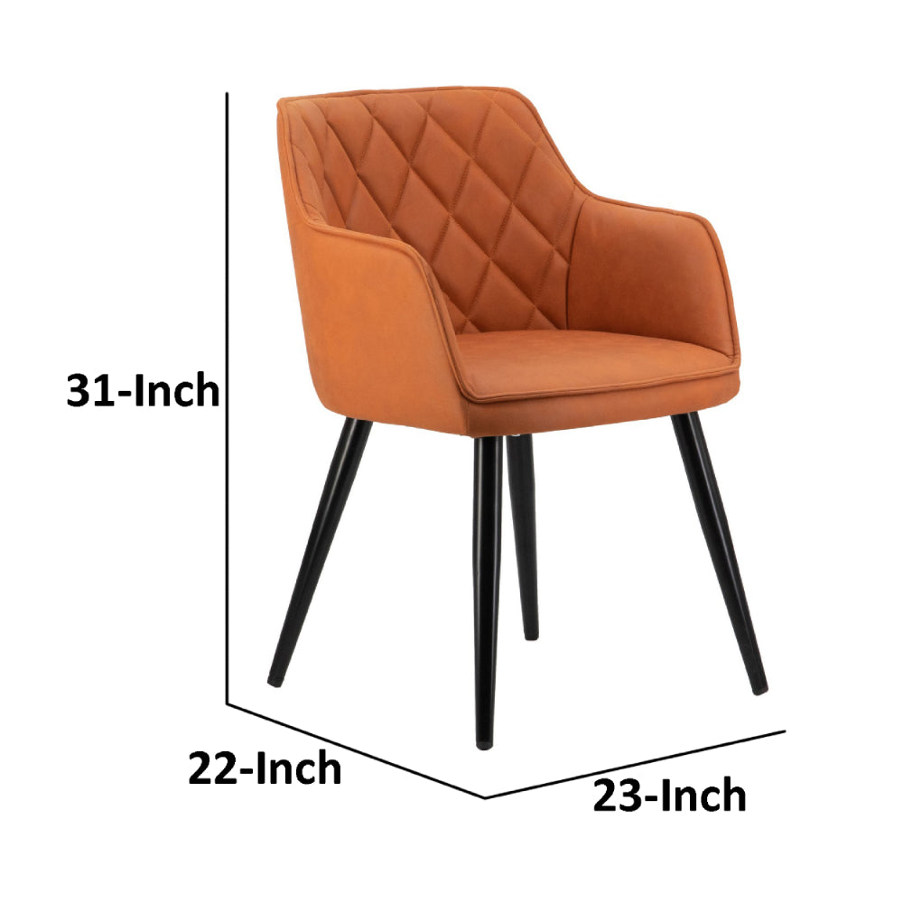 Benjara Erin 24 Inch Curved Dining Chair, Orange Fabric, Diamond Pattern Tufting