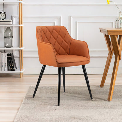 Benjara Erin 24 Inch Curved Dining Chair, Orange Fabric, Diamond Pattern Tufting