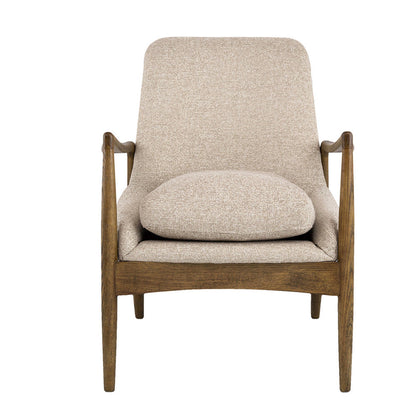 Benjara 28 Inch Fabric Upholstered Accent Armchair, Birch Wood, Off White, Brown