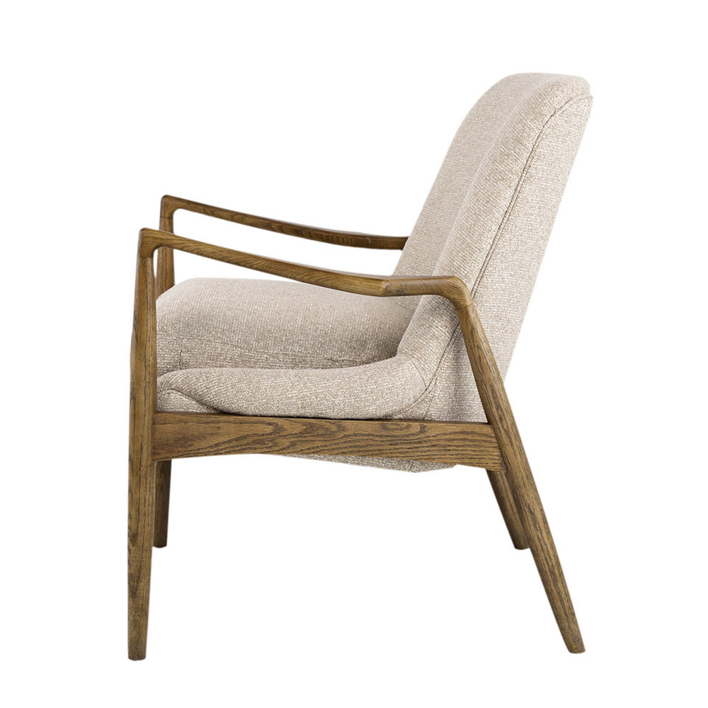 Benjara 28 Inch Fabric Upholstered Accent Armchair, Birch Wood, Off White, Brown