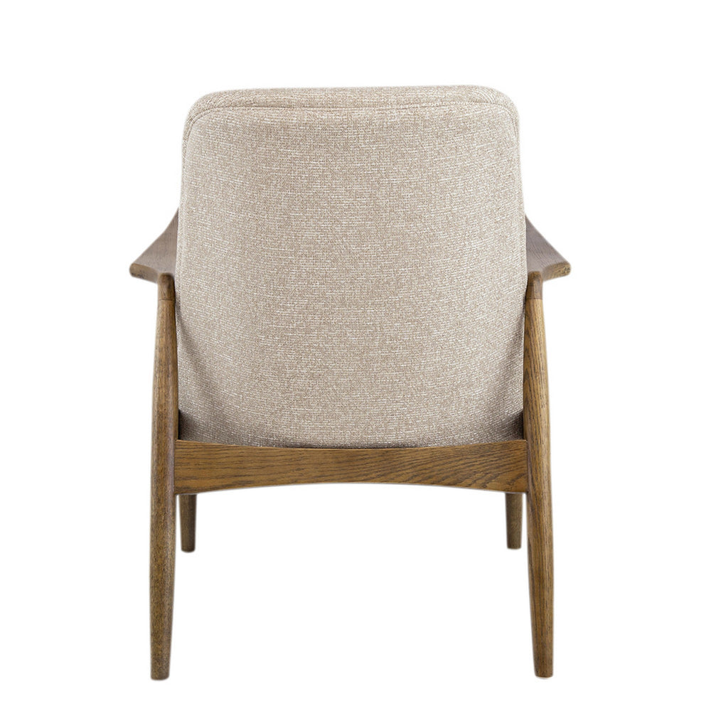 Benjara 28 Inch Fabric Upholstered Accent Armchair, Birch Wood, Off White, Brown
