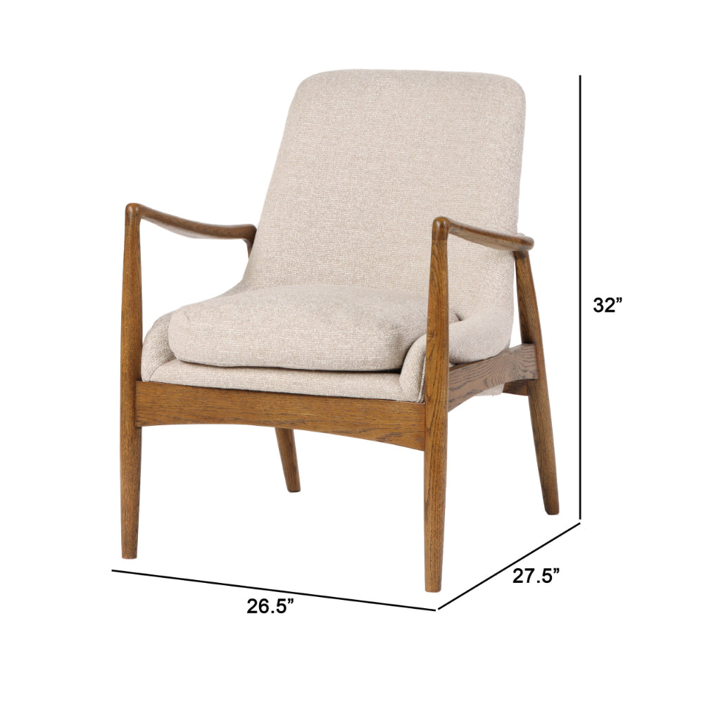 Benjara 28 Inch Fabric Upholstered Accent Armchair, Birch Wood, Off White, Brown