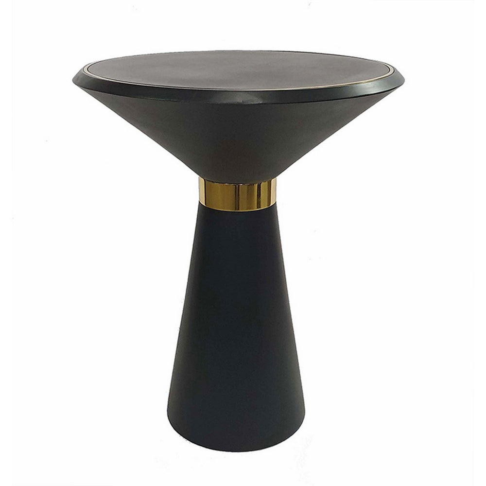 Benjara 22 Inch Round Mango Wood Side Table, Smooth Brass Accents, Black Finish