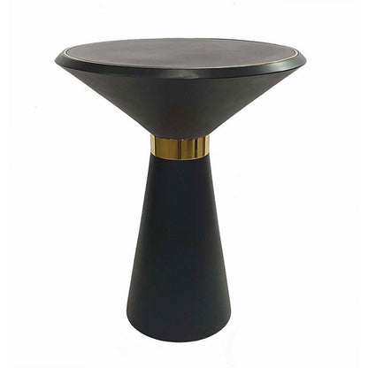 Benjara 22 Inch Round Mango Wood Side Table, Smooth Brass Accents, Black Finish