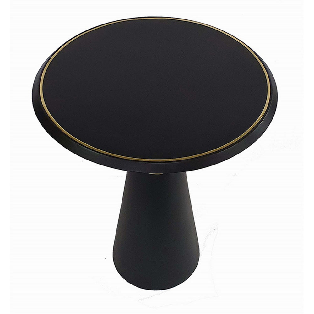 Benjara 22 Inch Round Mango Wood Side Table, Smooth Brass Accents, Black Finish