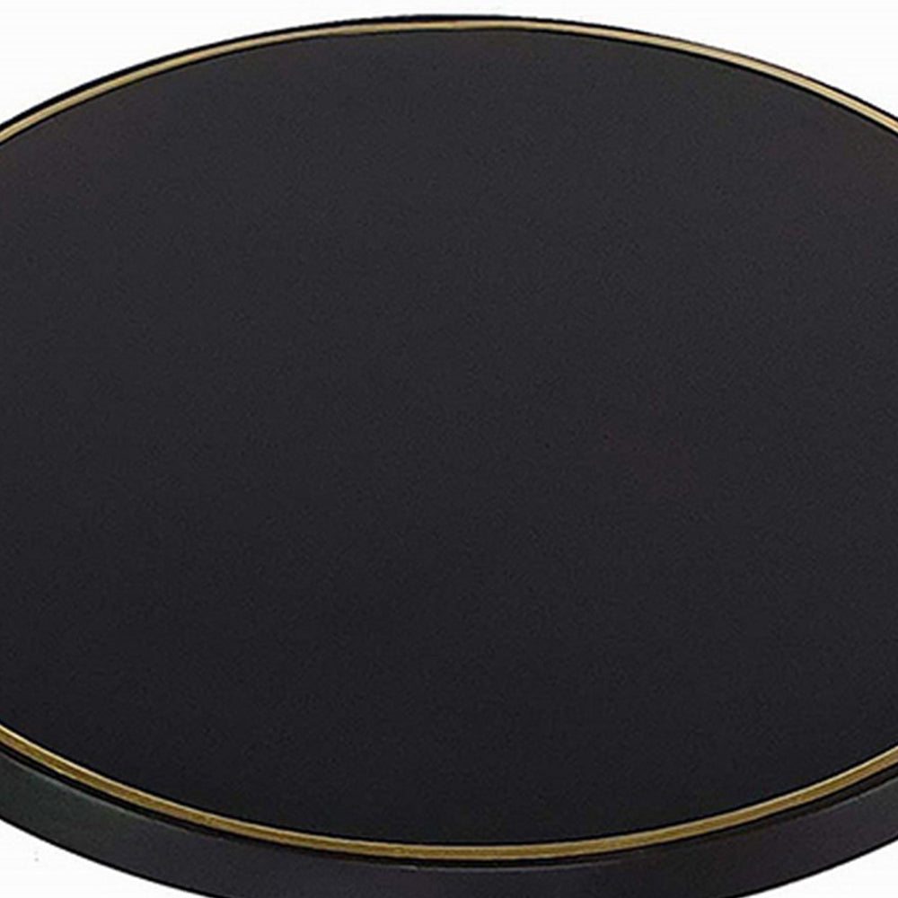 Benjara 22 Inch Round Mango Wood Side Table, Smooth Brass Accents, Black Finish