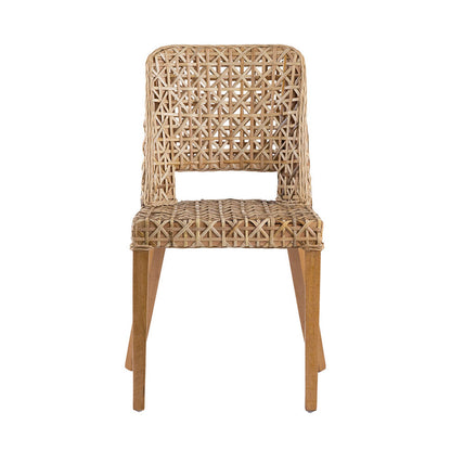 Benjara 21 Inch Dining Side Chair, Woven Rattan Backrest, Wood Frame, Natural Brown