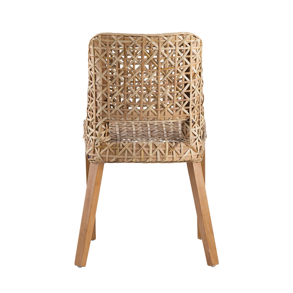Benjara 21 Inch Dining Side Chair, Woven Rattan Backrest, Wood Frame, Natural Brown