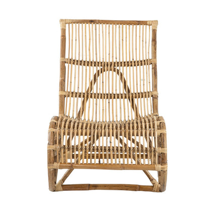 Benjara 35 Inch Retro Style Rattan Lounge Chair, Slatted Support, Natural Brown