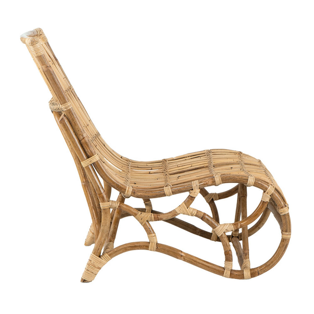 Benjara 35 Inch Retro Style Rattan Lounge Chair, Slatted Support, Natural Brown