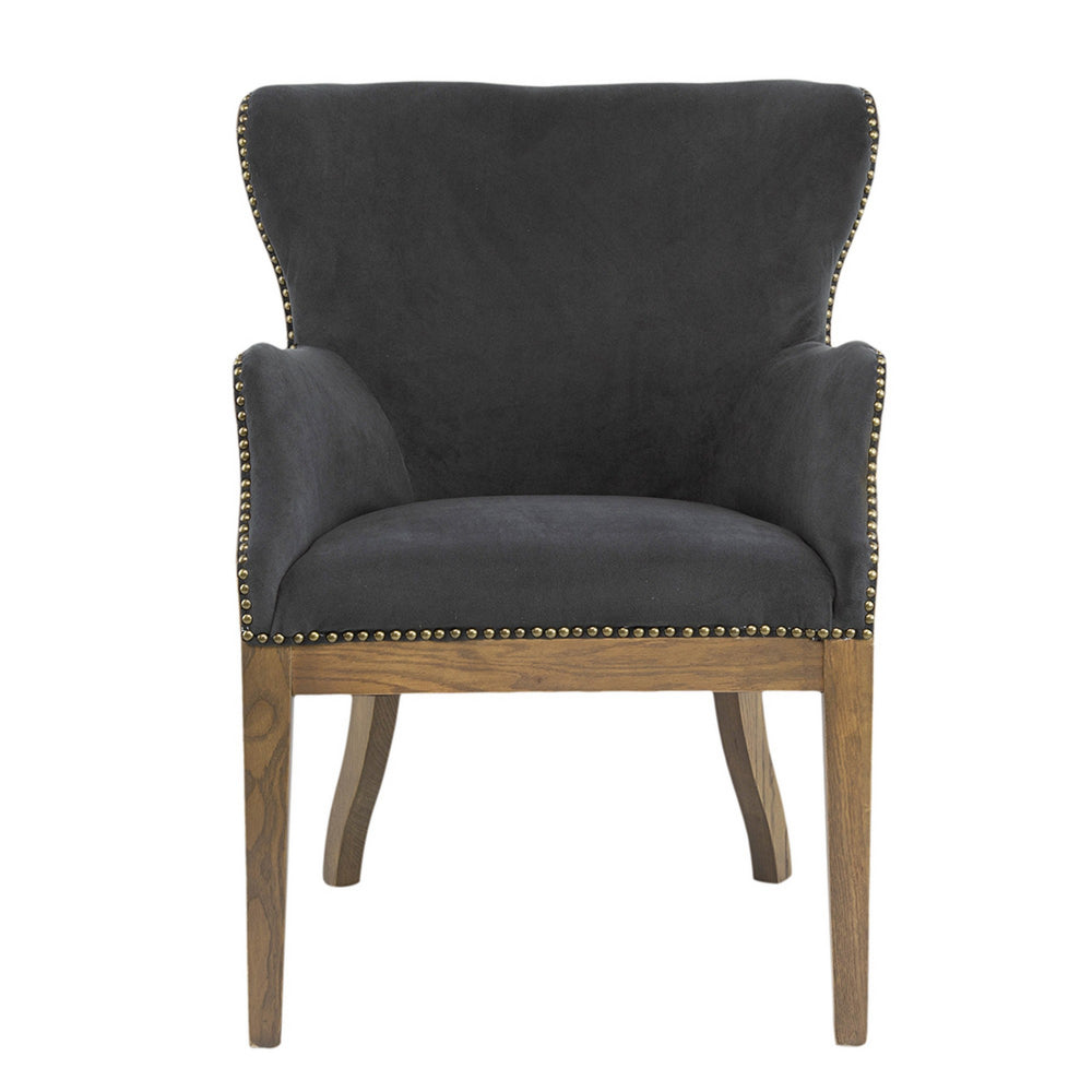 Benjara 26 Inch Wingback Armchair, Fabric Upholstered, Birch Wood, Black, Brown