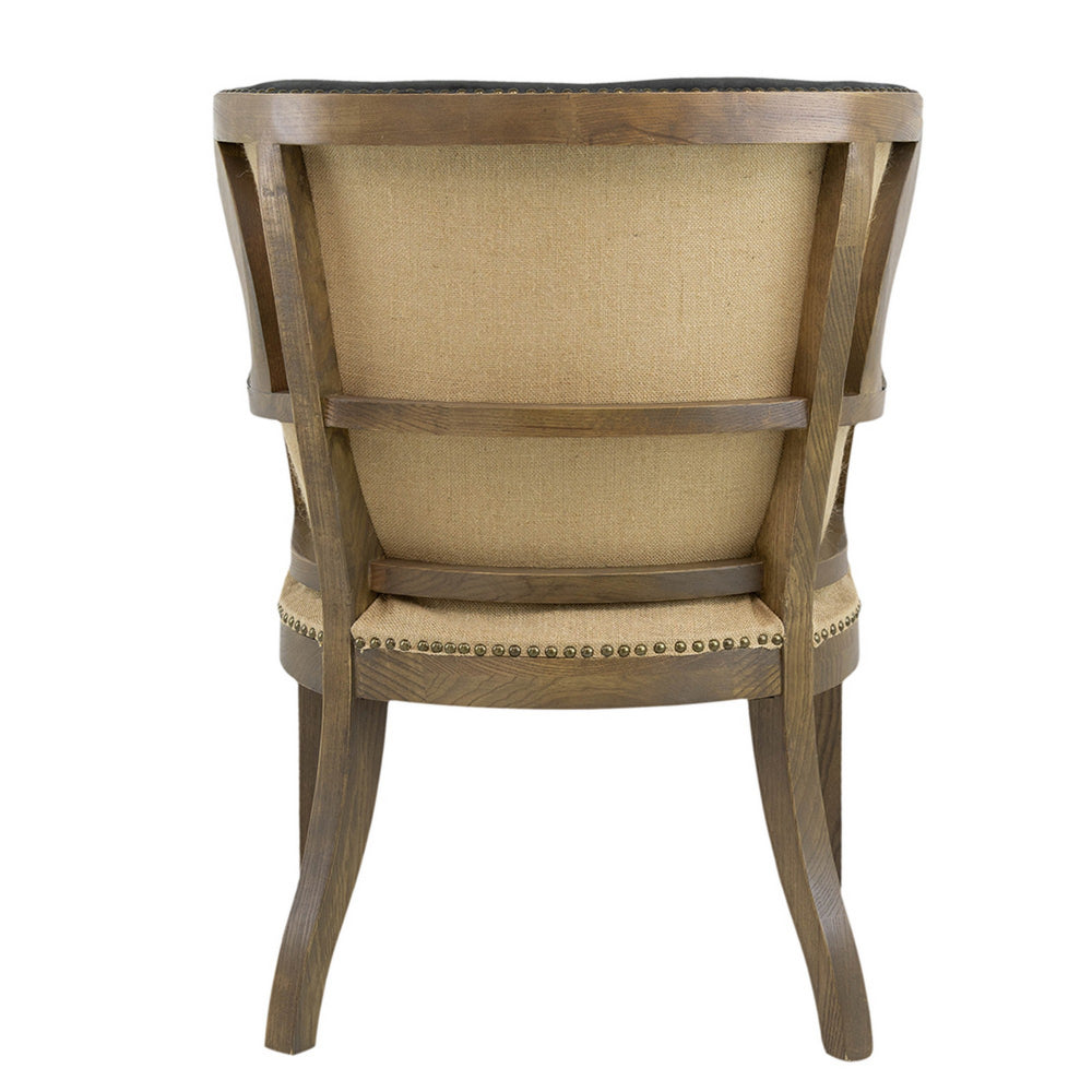 Benjara 26 Inch Wingback Armchair, Fabric Upholstered, Birch Wood, Black, Brown