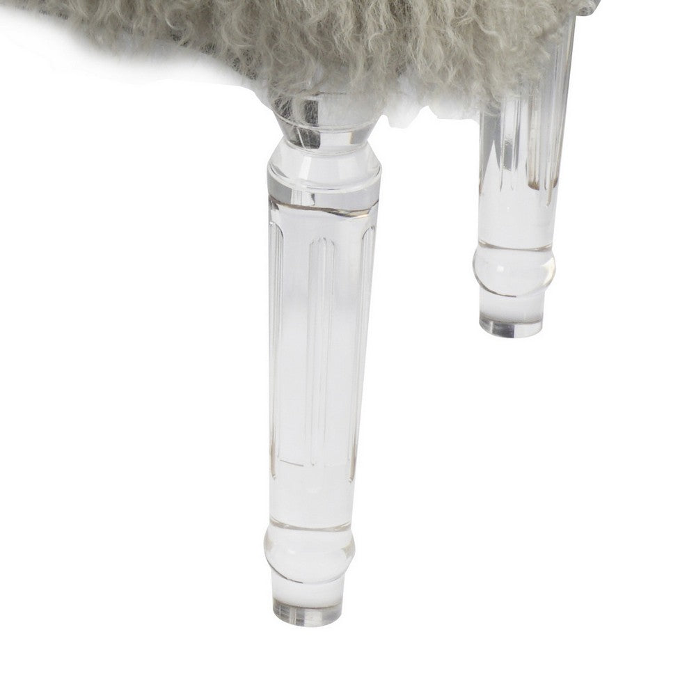 Benjara 49 Inch Accent Bench, Faux Fur Seat, Clear Acrylic Legs, Smooth Rich Brown