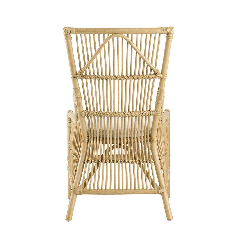 Benjara 23 Inch Rattan Dining Side Chair, Soft Padded Seat, Natural Brown, White