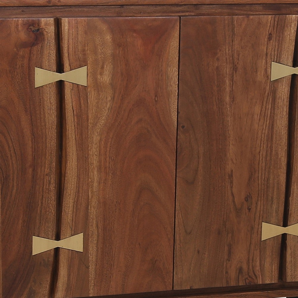Benjara 39 Inch Sideboard Cabinet Console Table, Double Doors, Gold Accents, Brown