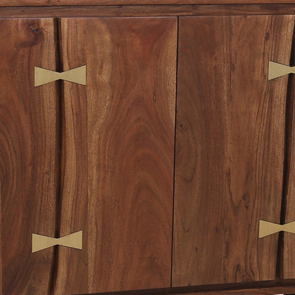 Benjara 39 Inch Sideboard Cabinet Console Table, Double Doors, Gold Accents, Brown