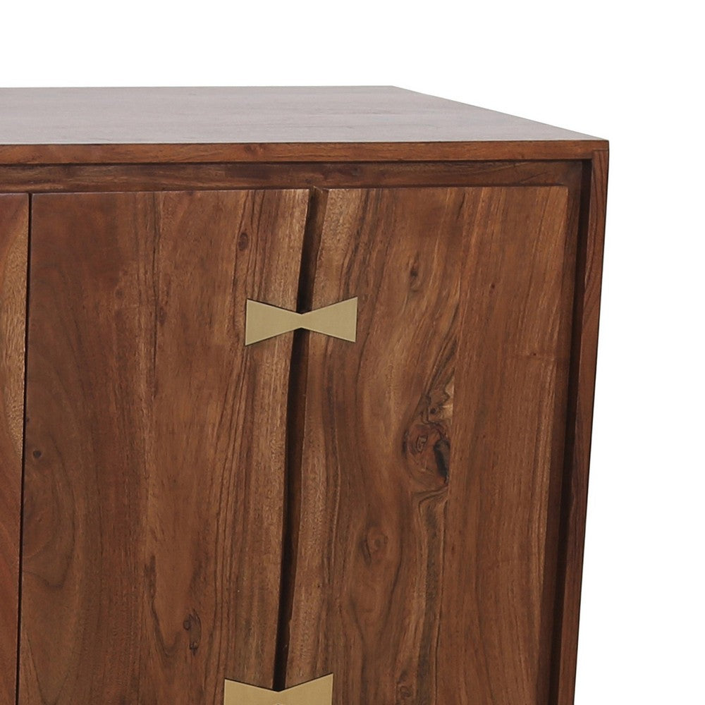 Benjara 39 Inch Sideboard Cabinet Console Table, Double Doors, Gold Accents, Brown