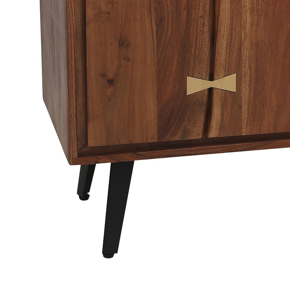 Benjara 39 Inch Sideboard Cabinet Console Table, Double Doors, Gold Accents, Brown