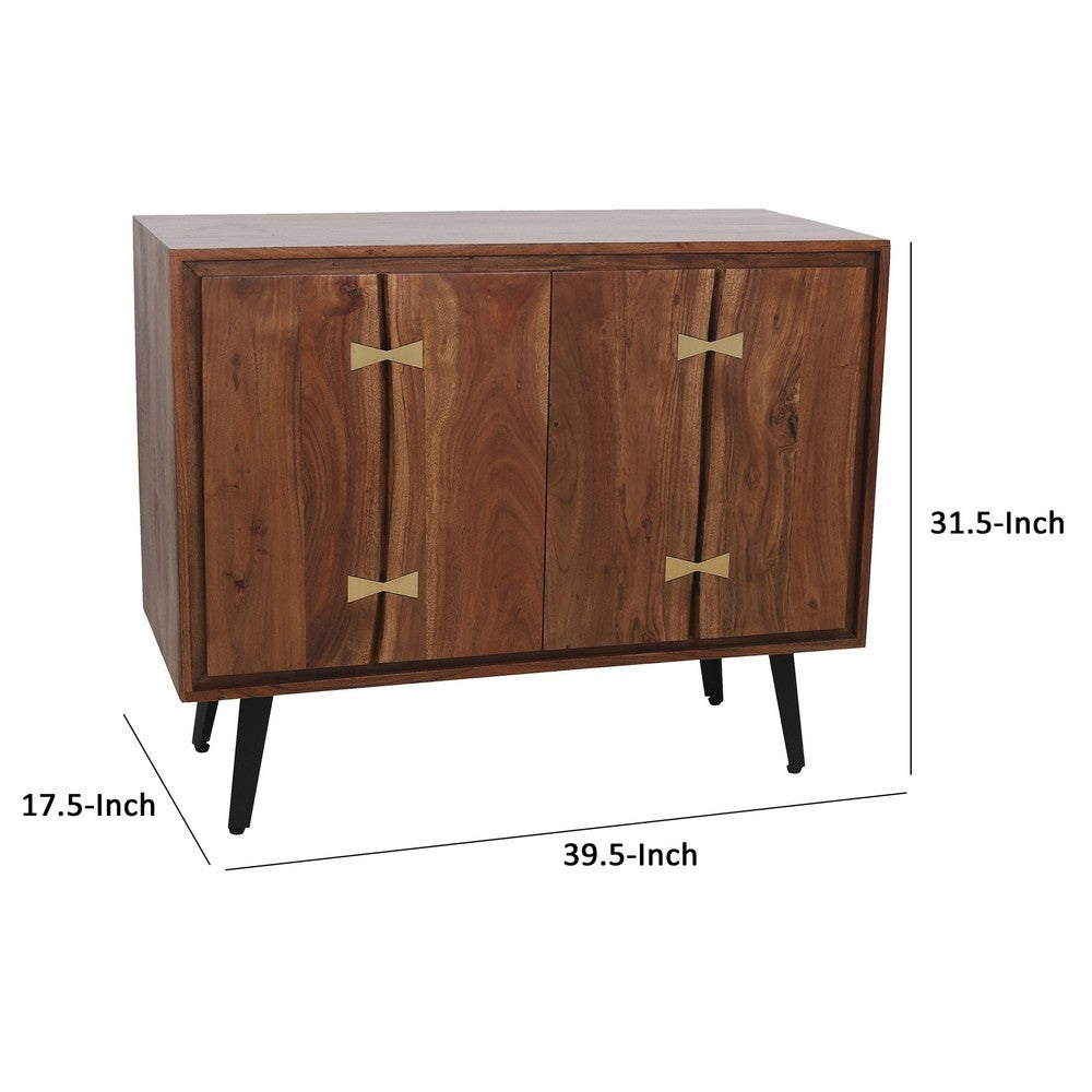 Benjara 39 Inch Sideboard Cabinet Console Table, Double Doors, Gold Accents, Brown
