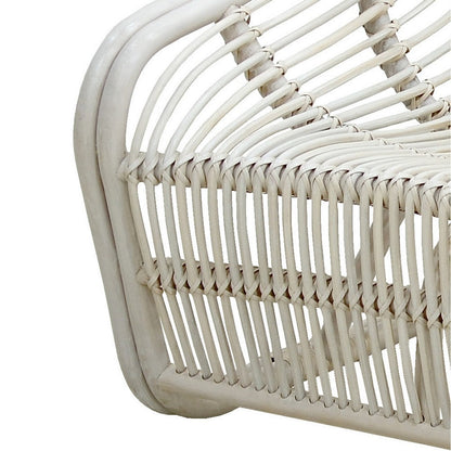 Benjara 32 Inch Accent Chair, Woven Wicker, Curved Back, Sleigh Base, Modern, White