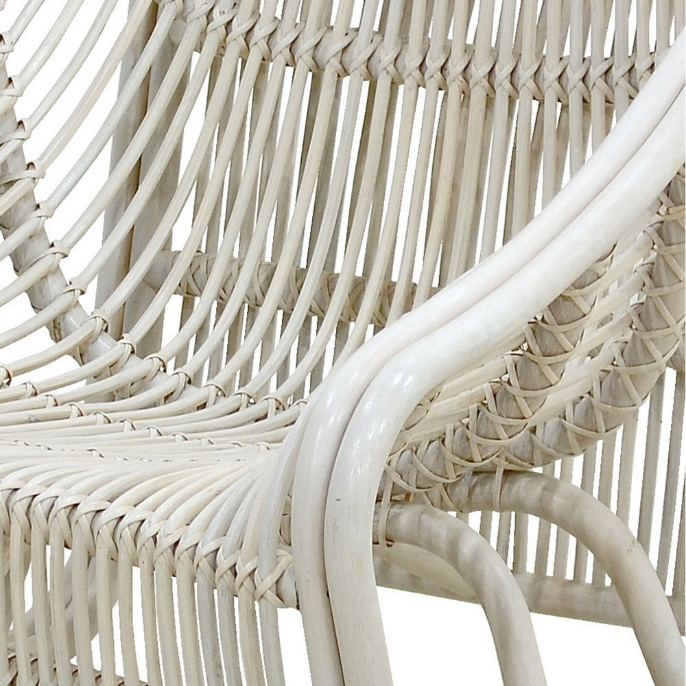 Benjara 32 Inch Accent Chair, Woven Wicker, Curved Back, Sleigh Base, Modern, White
