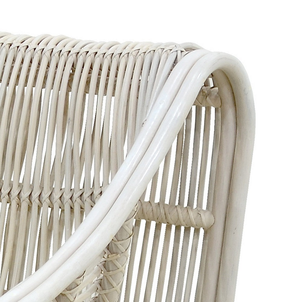 Benjara 32 Inch Accent Chair, Woven Wicker, Curved Back, Sleigh Base, Modern, White