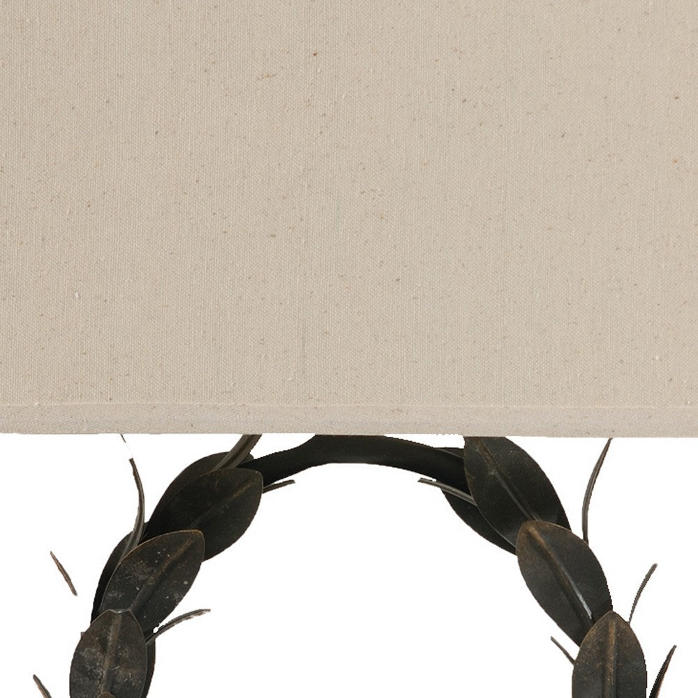 Benjara 26 Inch Artisanal Table Lamp, Laurel Wreath Iron Frame, Off White, Black