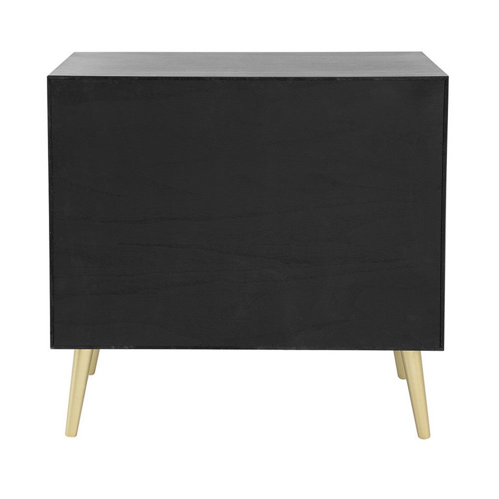 Benjara 31 Inch Dresser Chest Cabinet, 3 Drawers, Woven Rattan, Modern, Black, Gold