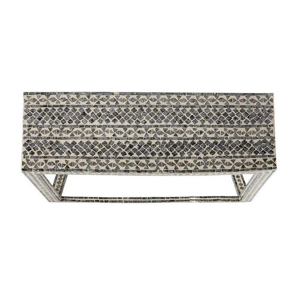 Benjara 36 Inch Accent Console Table, Capiz Shell Inlay, Rectangular, Gray
