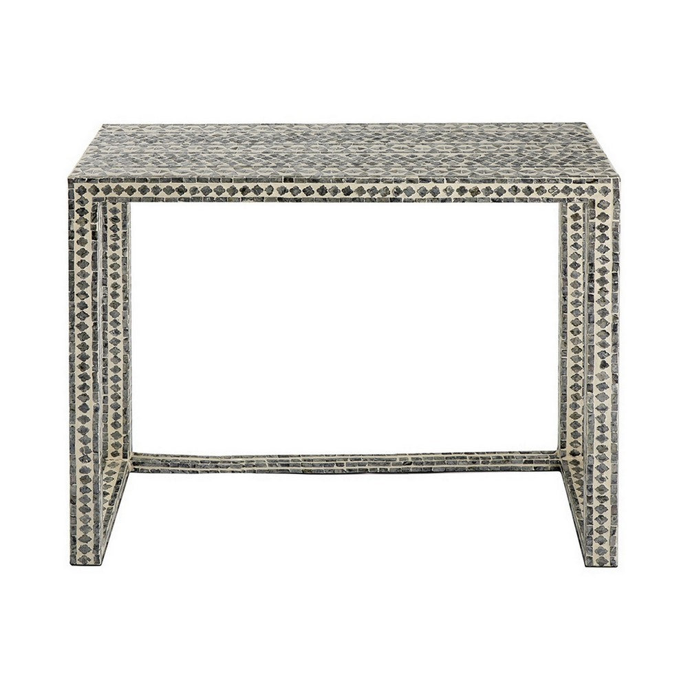 Benjara 36 Inch Accent Console Table, Capiz Shell Inlay, Rectangular, Gray