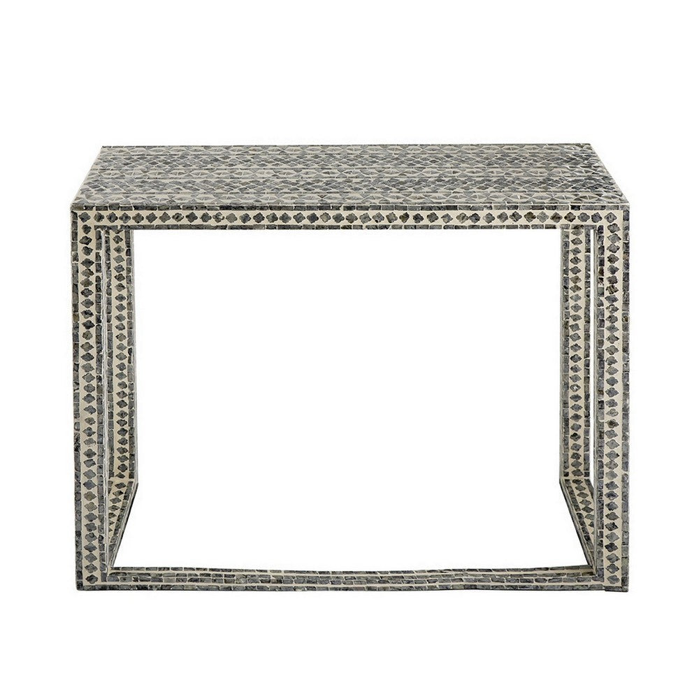Benjara 36 Inch Accent Console Table, Capiz Shell Inlay, Rectangular, Gray