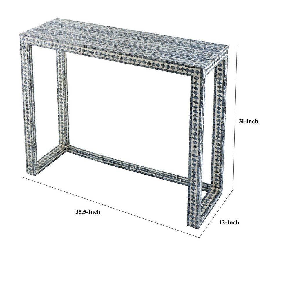 Benjara 36 Inch Accent Console Table, Capiz Shell Inlay, Rectangular, Gray