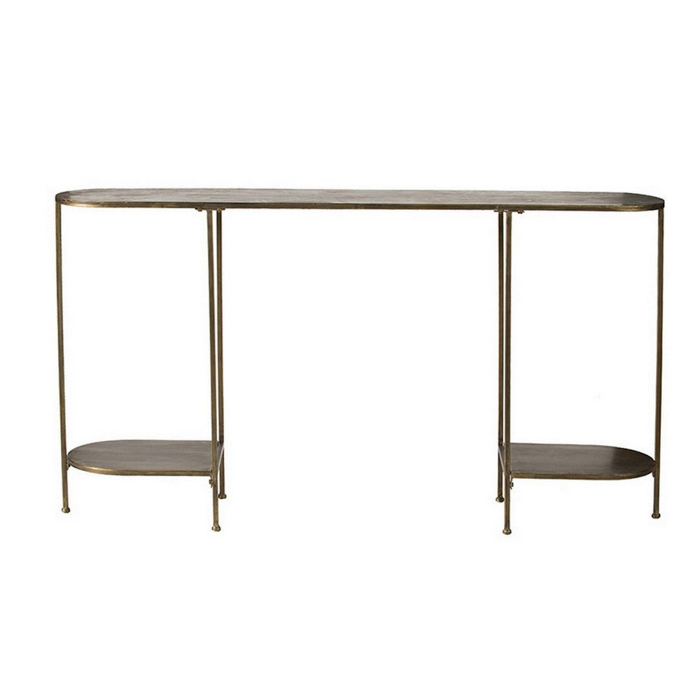 Benjara 57 Inch Console Table, Oval, Steel Frame, Modern, Bronze Finish