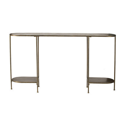 Benjara 57 Inch Console Table, Oval, Steel Frame, Modern, Bronze Finish