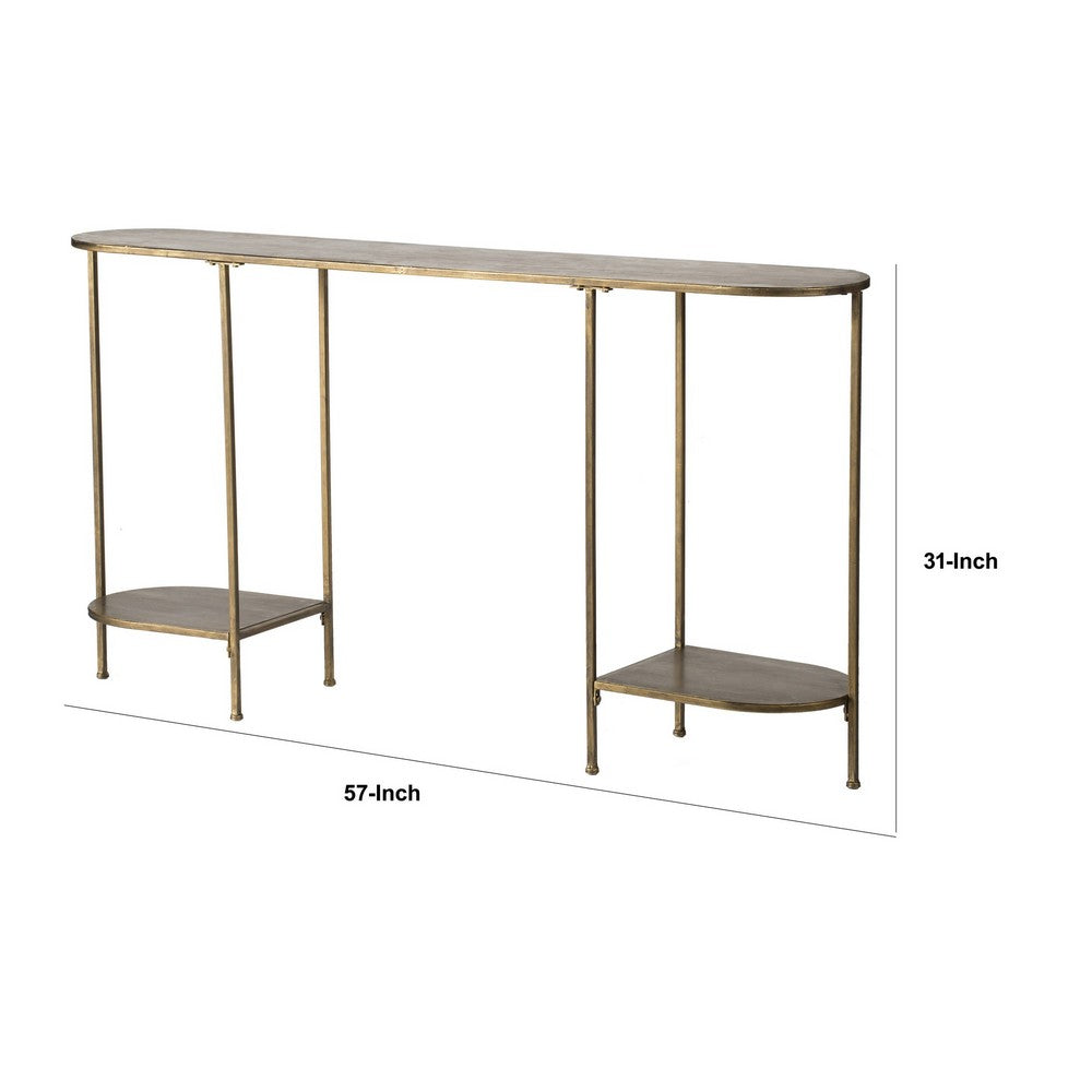 Benjara 57 Inch Console Table, Oval, Steel Frame, Modern, Bronze Finish