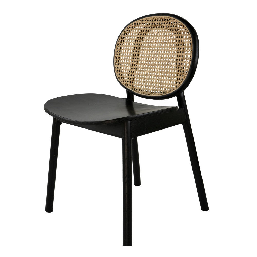 Benjara Ada 24 Inch Dining Chair, Cane Rattan Back, Beech Wood, Set of 2, Black