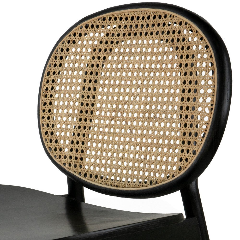 Benjara Ada 24 Inch Dining Chair, Cane Rattan Back, Beech Wood, Set of 2, Black