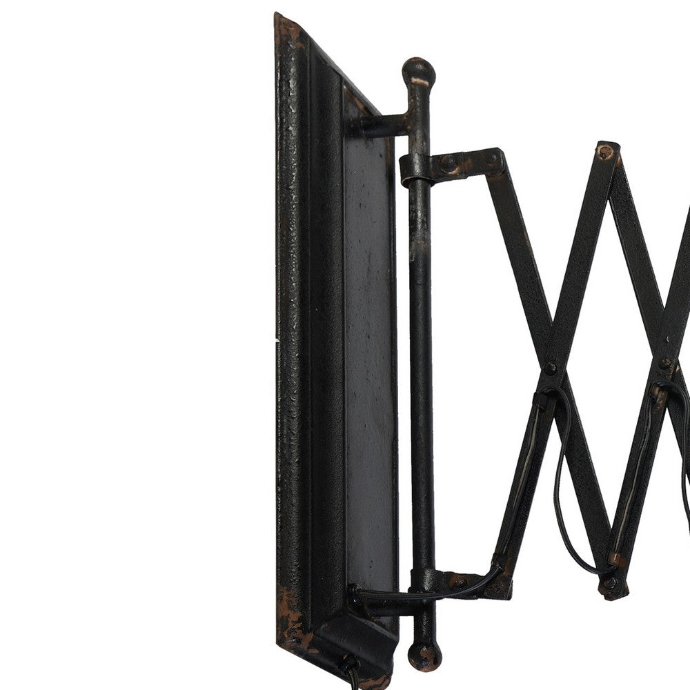 Benjara 18 Inch Wall Mounted Lamp, Extendable Accordion Arm, Iron, Antique Black