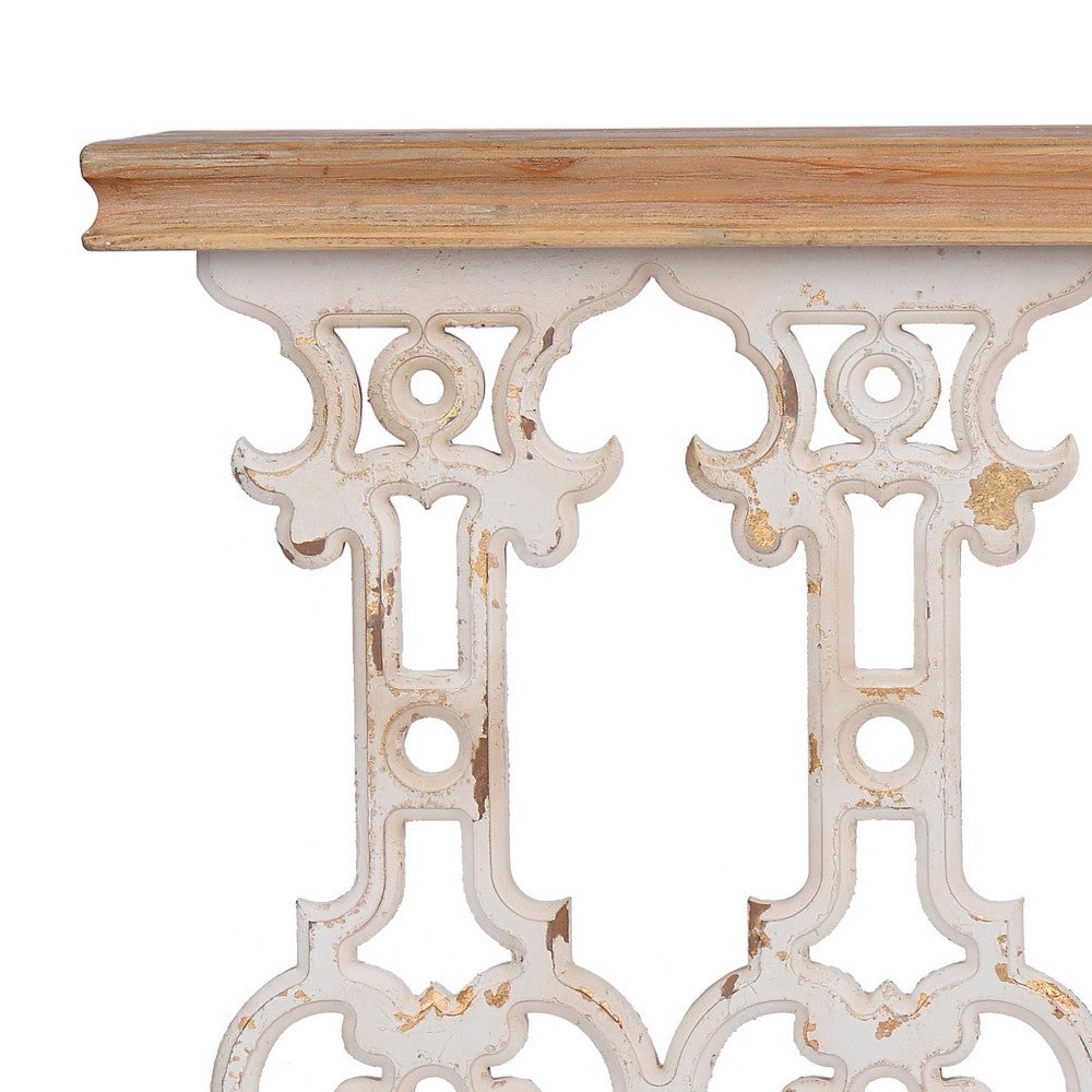 Benjara 32 Inch Console Table, Fir Wood, Traditional, Scrollwork, Antique White