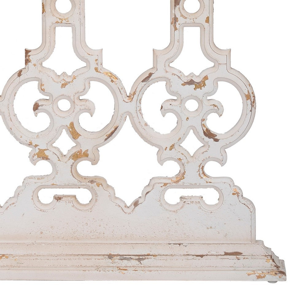 Benjara 32 Inch Console Table, Fir Wood, Traditional, Scrollwork, Antique White