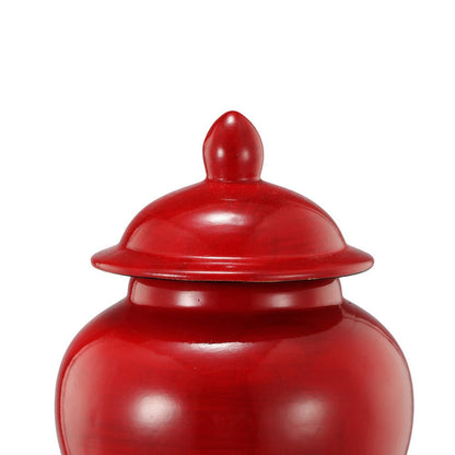 Benjara 6 Inch Small Ginger Jar, Lidded, Porcelain, Bell Shape Set of 3, Red