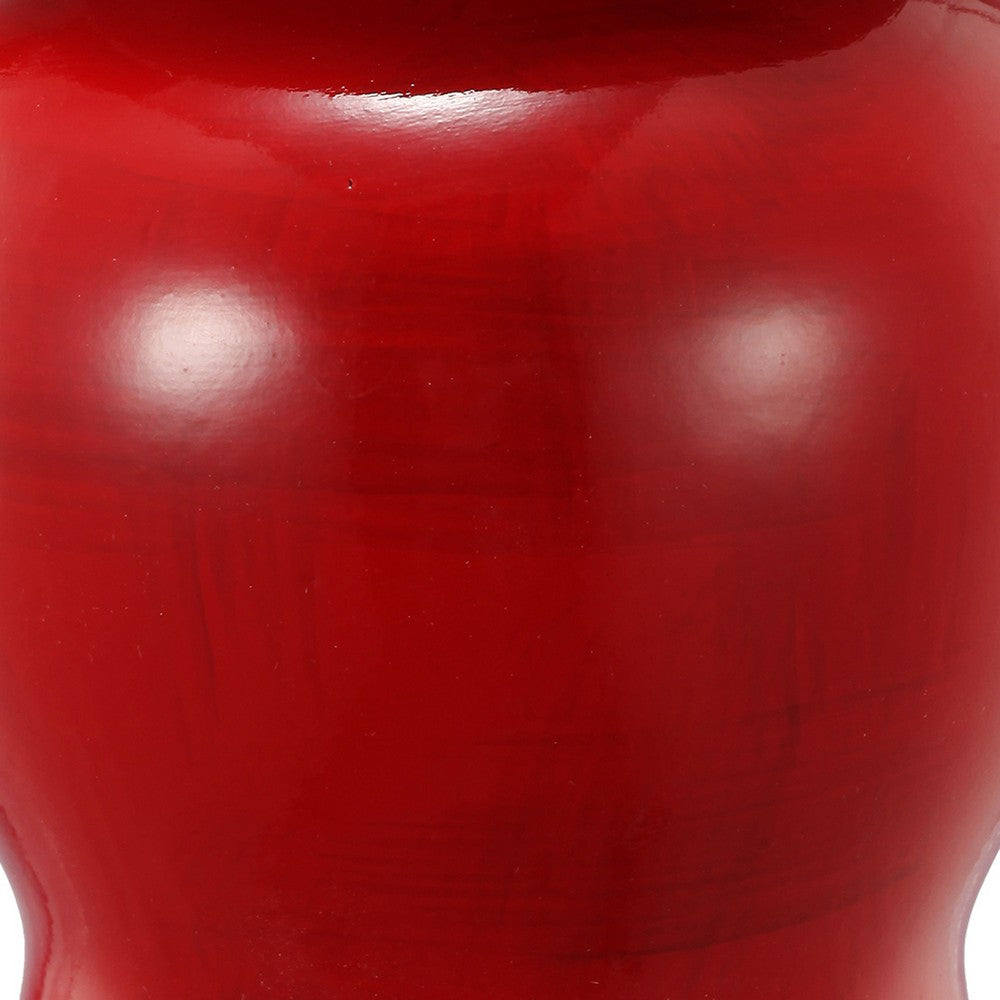 Benjara 6 Inch Small Ginger Jar, Lidded, Porcelain, Bell Shape Set of 3, Red