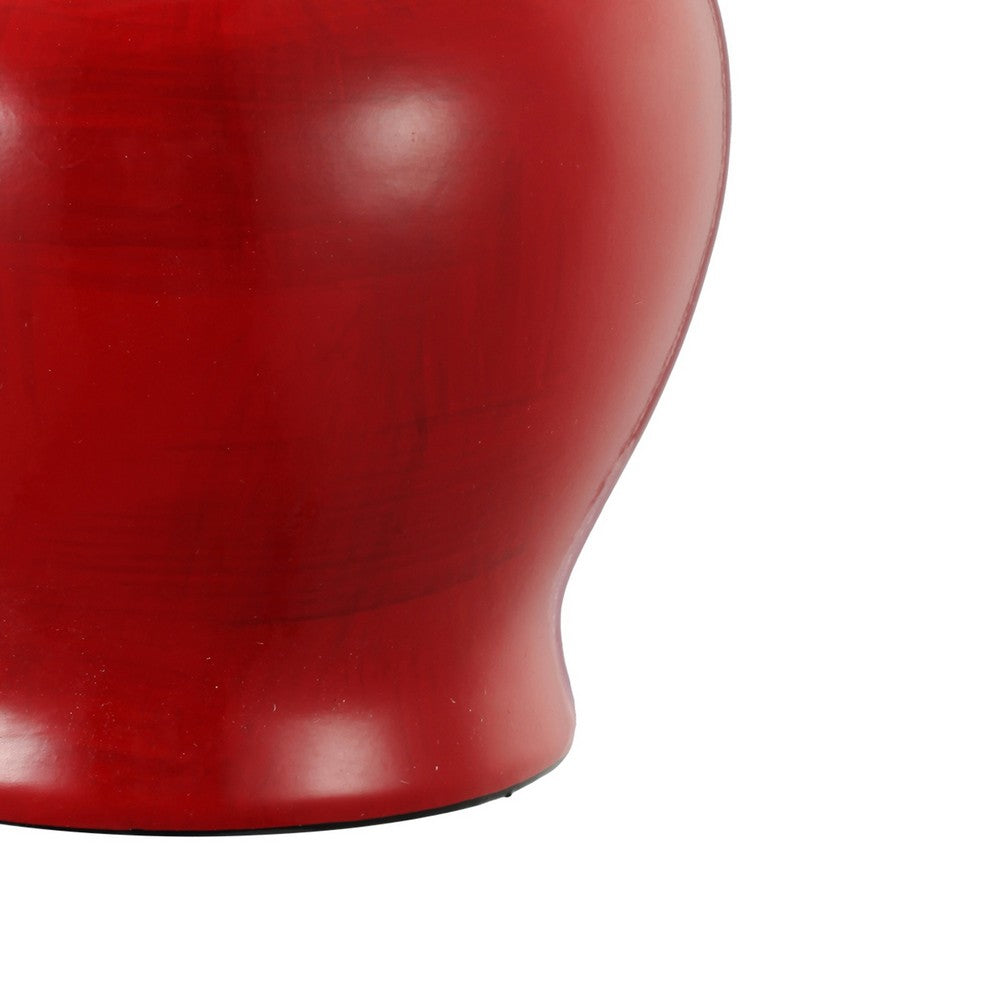 Benjara 6 Inch Small Ginger Jar, Lidded, Porcelain, Bell Shape Set of 3, Red