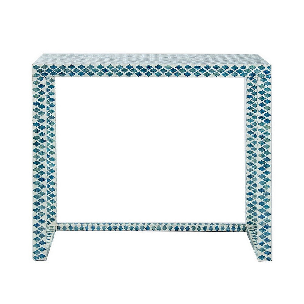 Benjara 36 Inch Accent Console Table, Capiz Shell Inlay, Rectangular, Blue