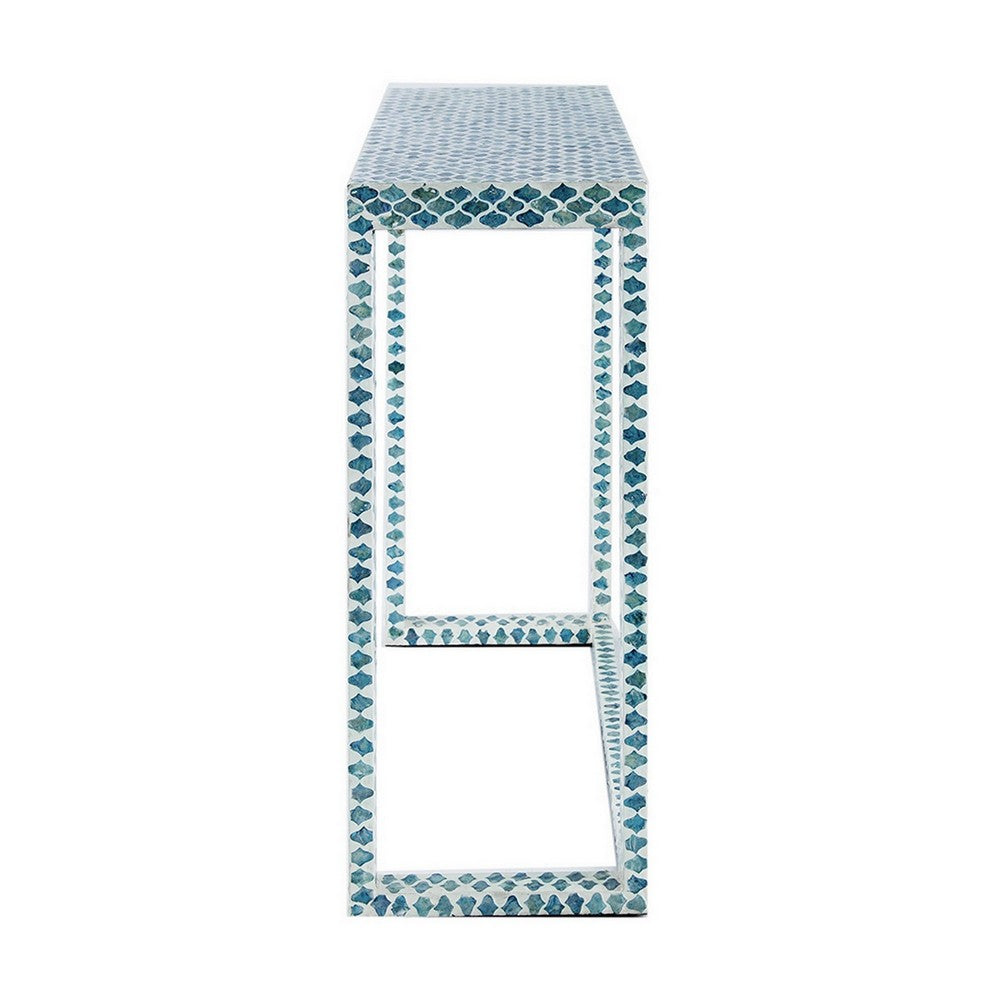 Benjara 36 Inch Accent Console Table, Capiz Shell Inlay, Rectangular, Blue