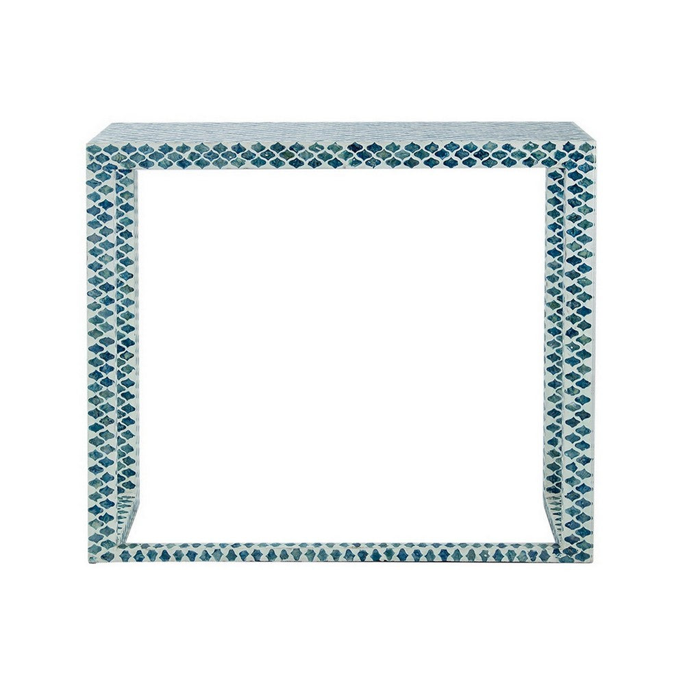 Benjara 36 Inch Accent Console Table, Capiz Shell Inlay, Rectangular, Blue