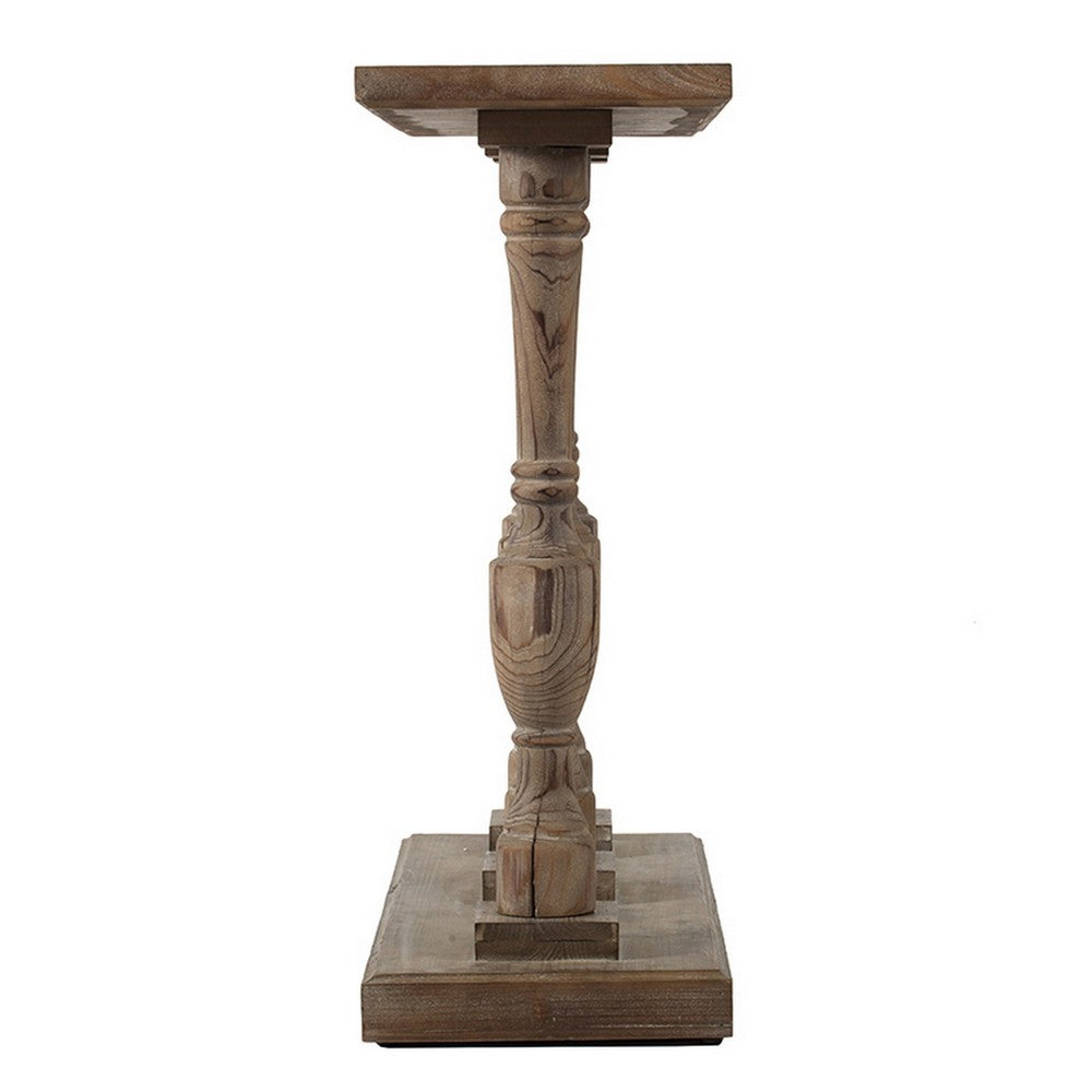 Benjara 36 Inch Console Table, Fir Wood, Classical Turned Pedestal Base, Gray